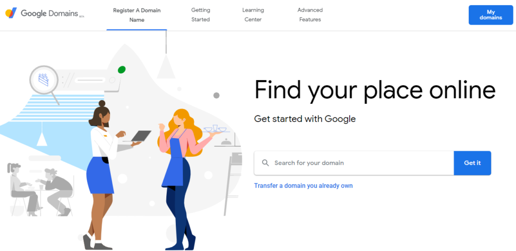 Google domains landing page